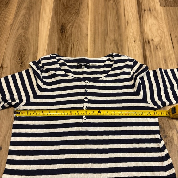 Karl Lagerfeld Paris White Navy Blue Striped stretch knit blouse Size XL - Picture 3 of 8